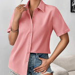 Nadorine Button Down Blouse Rolled Cuffed Short Sleeve Shirts
