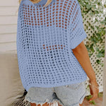Nadorine Short Sleeve Crochet Sweater Tops