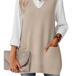 Stylish V-neck Sweater Knit Vest with Pocket (US Only)