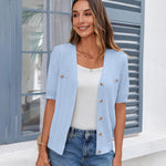 Nadorine Short Sleeve Cardigan Button Down Ribbed Knit Sweater Tops