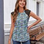 Nadorine Women's Lace Cap Sleeve Tops Pleated Tank Tops