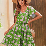 Nadorine Summer Tiered Mini Dress with Pockets Ruffle Sleeve Dress