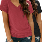 Nadorine Women Casual Soft V Neck Basic Tee Tops