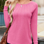 Nadorine Women Long Sleeve Shirts Casual Pleated Tunic Blouses