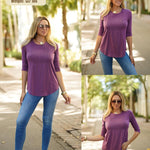 Nadorine 3/4 Length Sleeve Tops Loose Fit Shirts Pleated Tunics