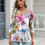 Nadorine 3/4 Length Sleeve Womens Tops Casual V Neck Shirts Soft Basic Tees Business Work Blouses