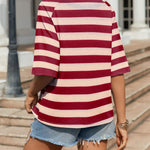 Nadorine Oversized Loose Fit Short Sleeve Striped Tops