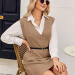 Nadorine Women's Oversized Sweater Vest Dress V Neck Knit Pullover