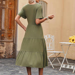 Nadorine Midi Floral Flutter Short Sleeve Casual Dresses with Pockets