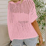 Nadorine Short Sleeve Crochet Sweater Tops