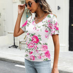 Nadorine Women's Short Sleeve V Neck Blouse Ruched Casual Tunic Tops