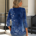 Nadorine 3/4 Length Sleeve Tops Loose Fit Shirts Pleated Tunics