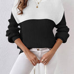 Nadorine Sweater Casual Long Sleeve Color Block Loose Pullover