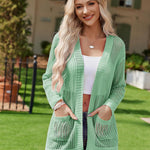 Nadorine Women 2024 Lightweight Crochet Cardigan Long Sleeve Open Front Knit Sweater Summer Kimono Cover Up with Pockets