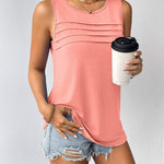 Nadorine Tank Top Blouses Scooped Neck Pleated Front Shirts