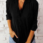 Nadorine Half Sleeve V-Neck Shirts Loose Casual Chiffon Collared Tunic Work Blouse