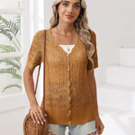 Nadorine Women's Short Sleeve Cardigan V-Neck Button up Sweater