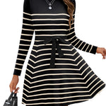 Nadorine Women's Casual Dress Tie Waist Fall Ribbed Dress