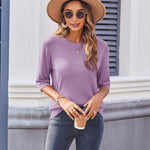 Nadorine Loose Short Sleeve Tunic Tops Crochet Knit Pullover Sweater