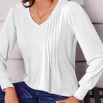 Nadorine Blouse Women's Elegant Tunic Long Sleeve V-Neck Blouses (DE Only)