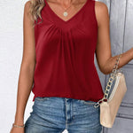 Nadorine Tank Tops Loose Fit V Neck Ruched Sleeveless Tops