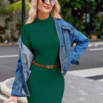 Nadorine Women's Bodycon Dress Long Sleeve Slim Fit Turtleneck Dress