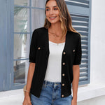 Nadorine Short Sleeve Cardigan Button Down Ribbed Knit Sweater Tops