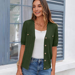 Nadorine Short Sleeve Cardigan Button Down Ribbed Knit Sweater Tops