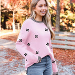 Nadorine Crewneck Pullover Long Sleeve Knit Side Slit Sweater
