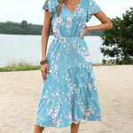 Nadorine Women's Casual Dress Flutter Button Down Tiered Flowy Dress