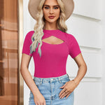 Zeagoo Womens Short Sleeve T Shirts 2024 Summer Casual Knit Slim Fit Trendy Basic Cute Sweater Tops