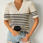 Nadorine Short Sleeve Sweaters Soft Casual V Neck Pullover Tops