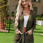 Nadorine Women 2024 Lightweight Crochet Cardigan Long Sleeve Open Front Knit Sweater Summer Kimono Cover Up with Pockets