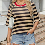 Nadorine Oversized Loose Fit Short Sleeve Striped Tops