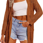 Nadorine Women 2024 Lightweight Crochet Cardigan Long Sleeve Open Front Knit Sweater Summer Kimono Cover Up with Pockets