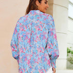 Nadorine Women's Button Down Shirts Loose Fit Striped Printed Lantern Blouses