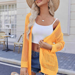 Nadorine Women 2024 Lightweight Crochet Cardigan Long Sleeve Open Front Knit Sweater Summer Kimono Cover Up with Pockets