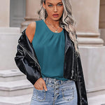 Nadorine Blouse Top Chiffon T-Shirt Sleeveless Crew Neck Tops (DE Only)