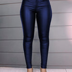 Solid Color PU Leather Casual Pencil Pants Leggings
