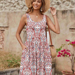 Nadorine Boho Floral Casual Tank Dresses with Pockets