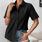 Nadorine Button Down Blouse Rolled Cuffed Short Sleeve Shirts