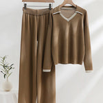 Loose Knitted Two-piece Set Sweaters Pullovers Jumpers + Wide Leg Pants
