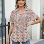 Nadorine Short Sleeve Polo T Shirts Pleated V Neck Tee