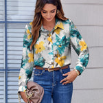 Nadorine Button Down Shirts Dressy Floral Printed Blouse