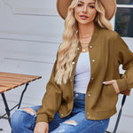 Nadorine Women's Bomber Jacket Casual Striped Button Down Coat