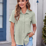 Nadorine Button Down Shirt Bust Pocket Short Sleeve Blouses