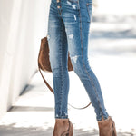 Nadorine Destroyed Raw Hem Jeans Ripped Hole Denim Pants
