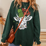 Nadorine Christmas Cow Merry Bright Round Neck Casual Pullover Sweatshirt