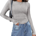 Zeagoo Womens Long Sleeve Stretch Crewneck Ribbed T-Shirt