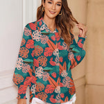 Nadorine Women's Button Down Shirts Loose Fit Striped Printed Lantern Blouses